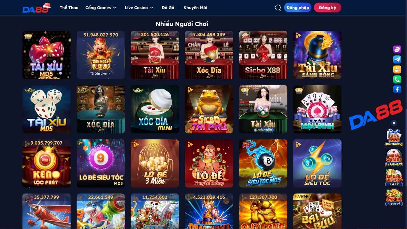 Các sảnh cá cược đỉnh cao trong hệ thống nhà cái DA88